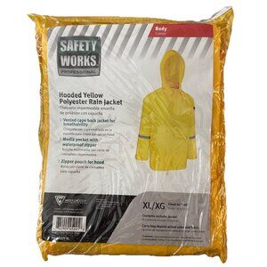 Safety Works Professional Yellow Hooded Polyester Rain Jacket SW44337j XL/XG New